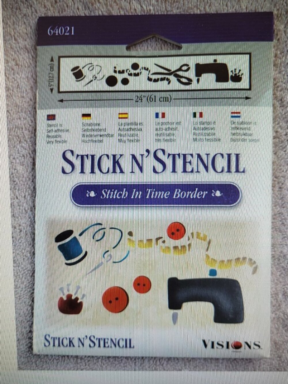 STITCH IN TIME WALLPAPER BORDER Stick N' Stencil by Visions #64021 24" BNIB